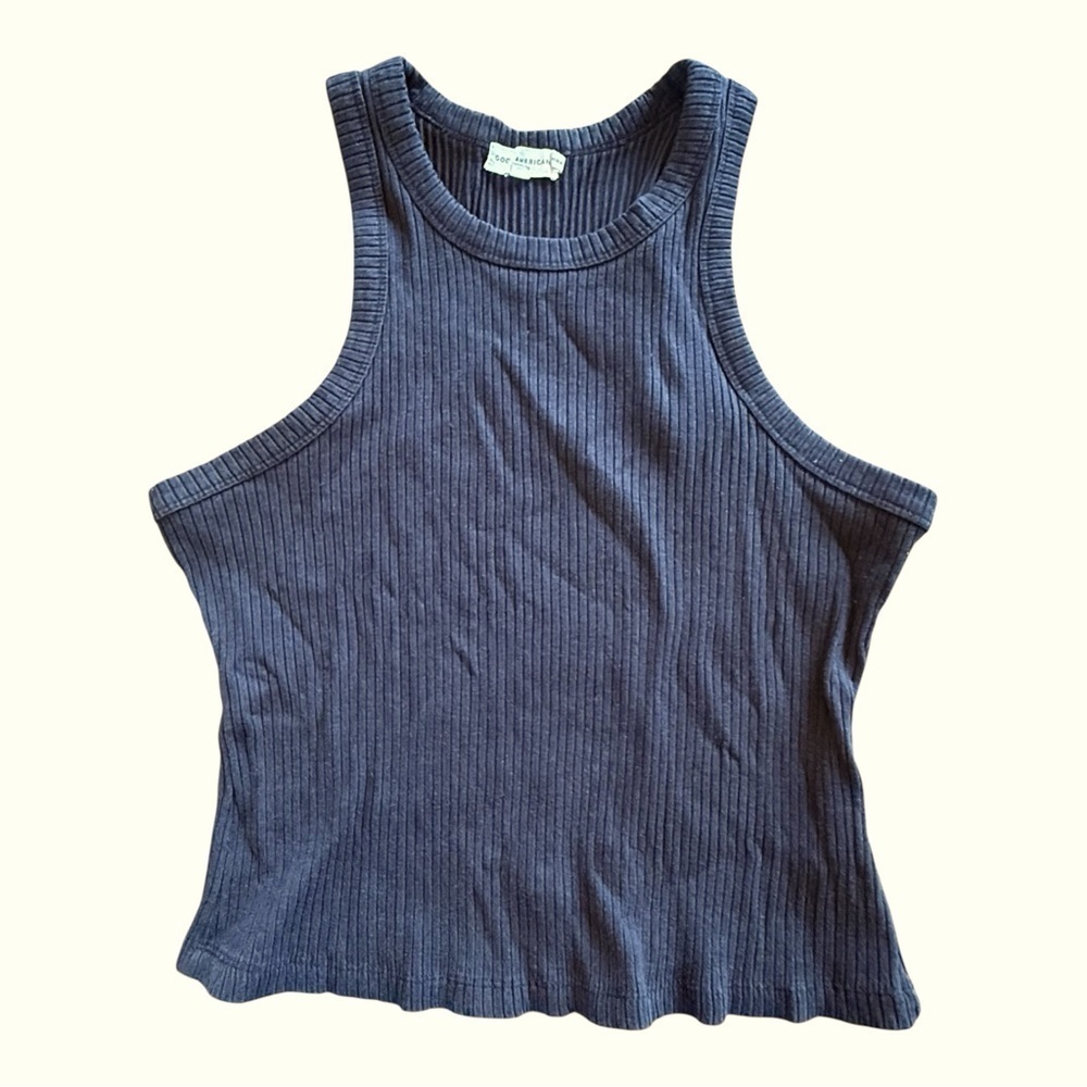 Good American Ribbed Cropped Tank Top Size 2